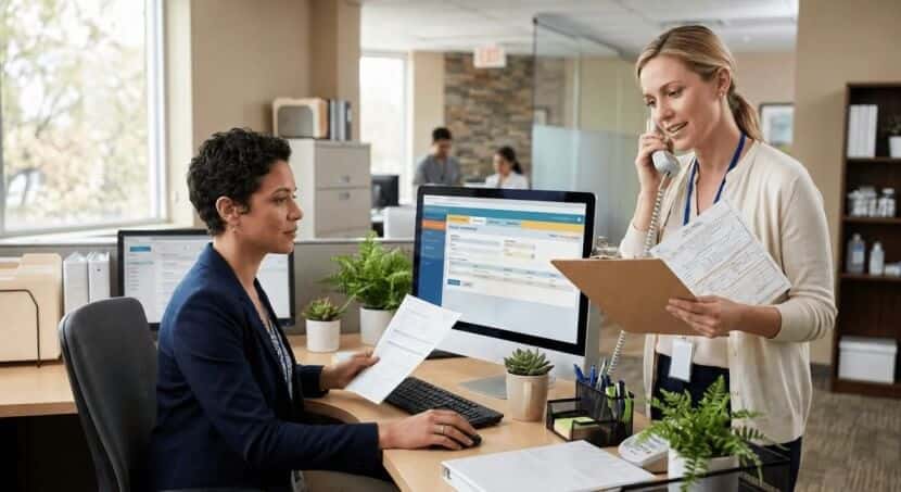 Staff assisting with health insurance claim processing