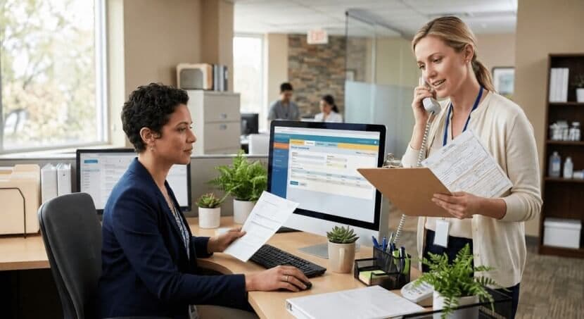 Staff assisting with health insurance claim processing